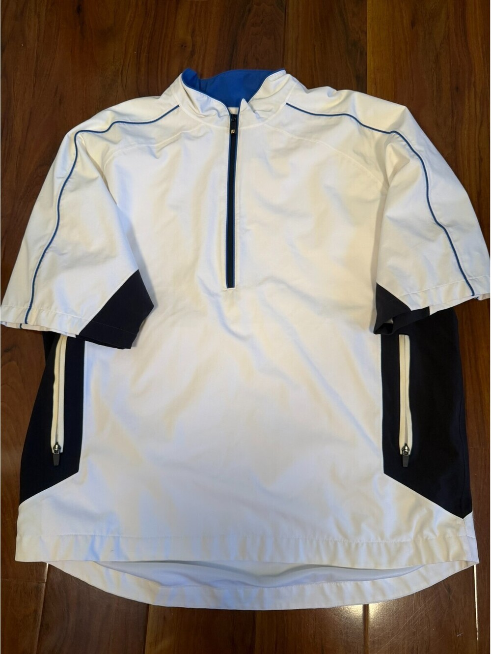 Footjoy Jacket XL White Blue Zip Golfer Tour Windbreaker 1/4 Collection Quarter